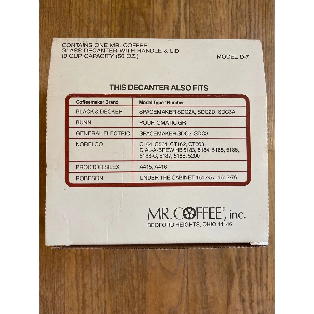 NEW Mr Coffee 10 Cup Glass Decanter Model D-7 Pot Replacement Carafe Extra Lid